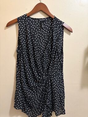 White House Black Market Black & White Polka Dot Sleeveless Twist-Front Camisole